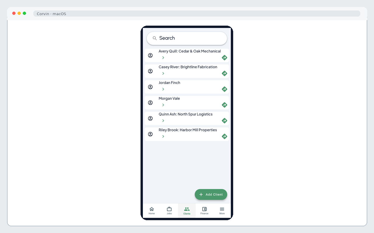 Corvin clients list on macOS